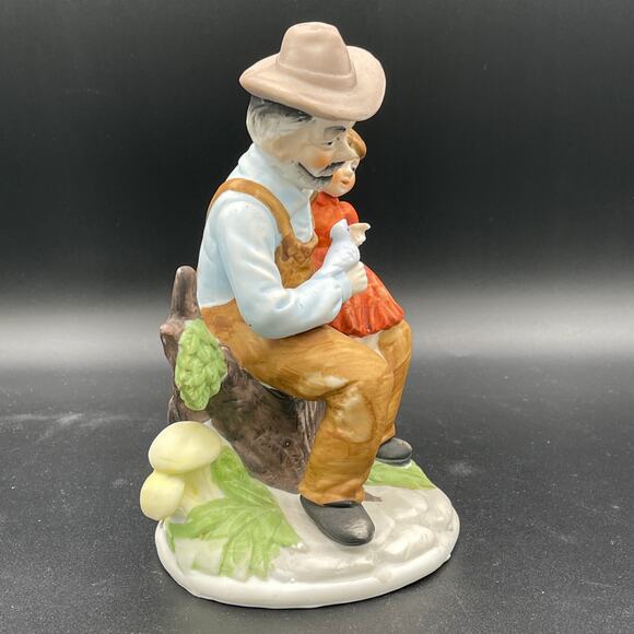 Bisque Porcelain Man and Girl with Small Bird Figurine - Picture 6 of 11